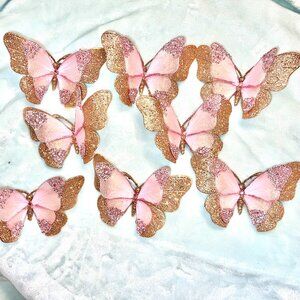 LOT OF 8-Gold and Pink Butterfly clip on ornament